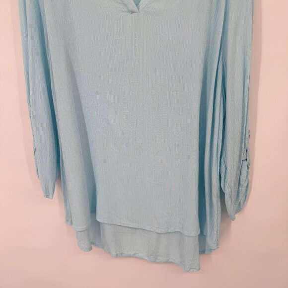 Chicos 2 Womens Light Blue V-Neck Crinkle Rayon Blouse Tunic Top Size Large - Picture 3 of 14